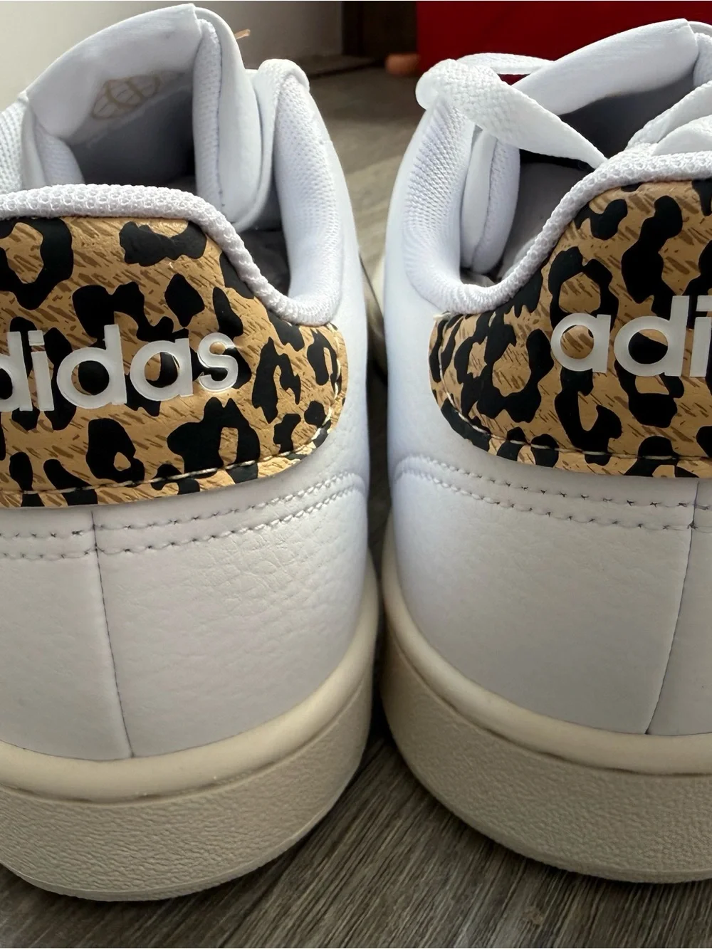 adidas White Leather Sneaker with Gold Heel Accent